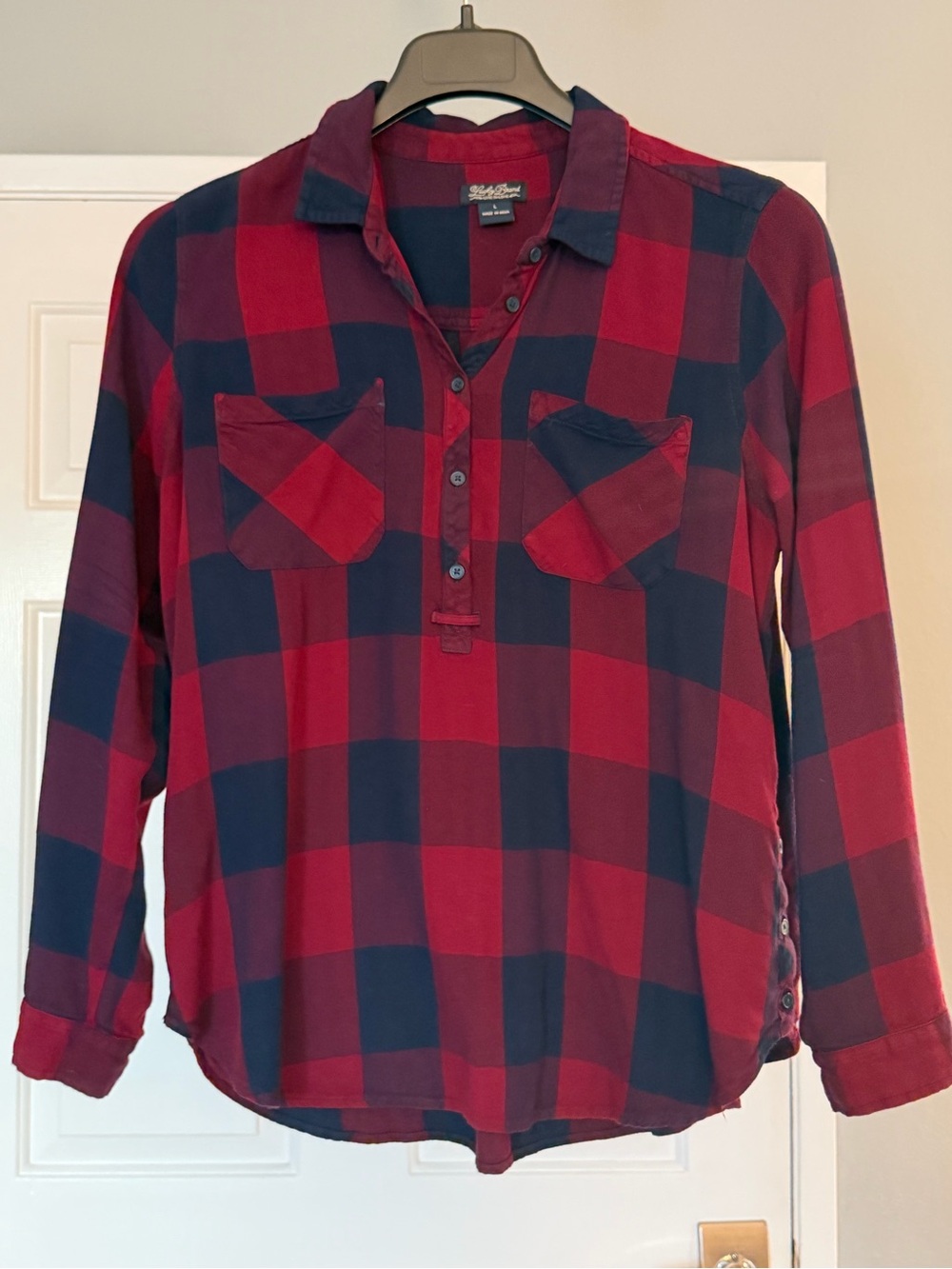 Lucky Brand Red and Navy Buffalo Plaid Button-Up Shirt